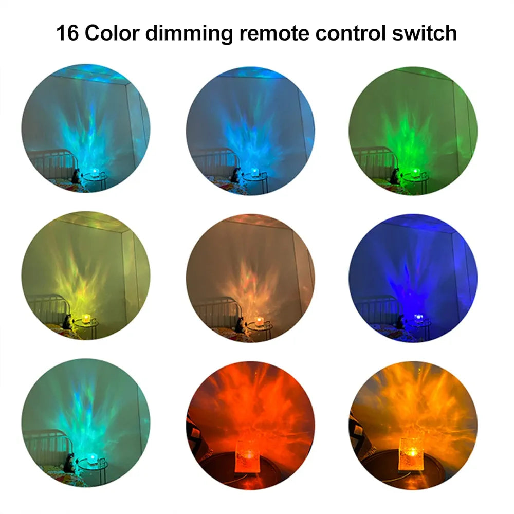 Water Ripple Projector 3/16 Colors Lamp Flame Crystal Lamp