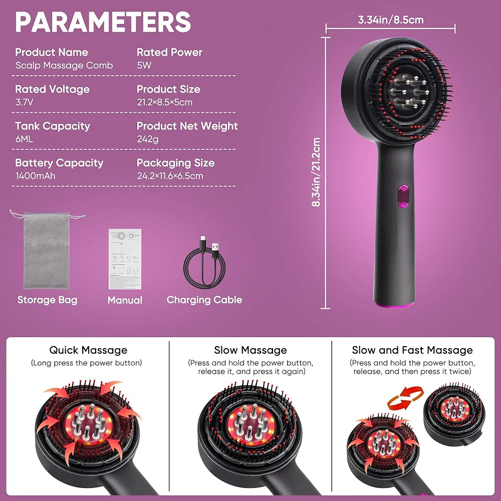 Laser Therapy Hair Growth Comb – Electric Scalp Massager &amp; Hair Oil Applicator Waterproof