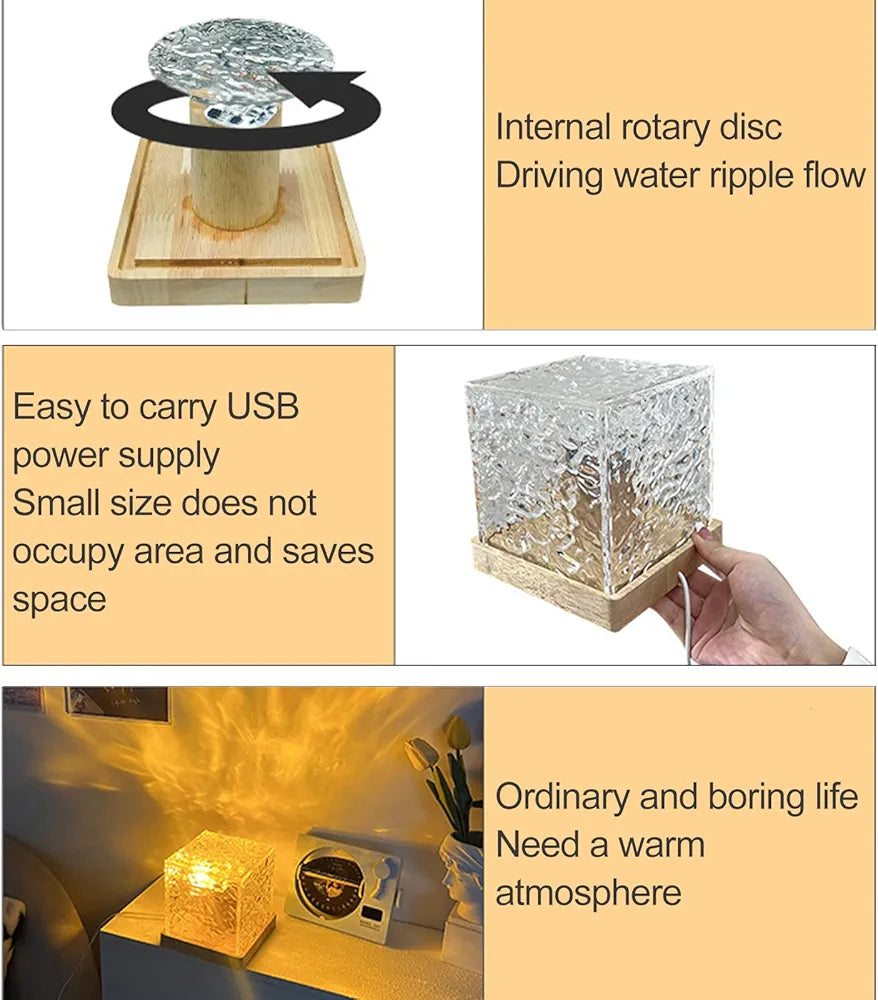 Water Ripple Projector 3/16 Colors Lamp Flame Crystal Lamp